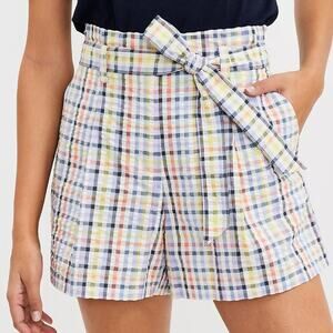 LOFT Colorful Plaid Paperbag Belted Shorts